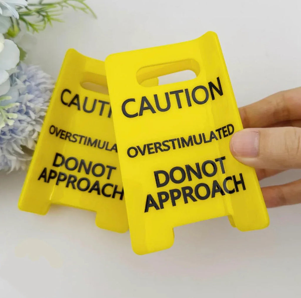 (2 Pcs) Caution Overstimulated Yellow Sign Hair Claw Clip